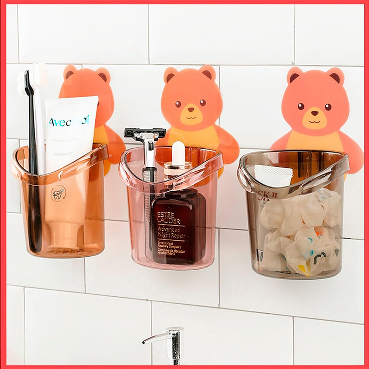Wolpin Toothbrush Holder (Set Of 3 Pcs) Plastic Stand For Toothpaste, Comb, Brush, Cream, Lotion Kids Bathroom Cup Drain Waterpr